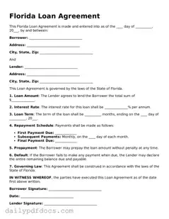 Printable  Loan Agreement Document for Florida