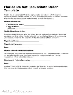 Printable  Do Not Resuscitate Order Document for Florida