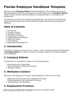 Printable  Employee Handbook Document for Florida