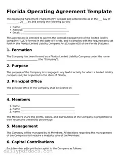 Printable  Operating Agreement Document for Florida