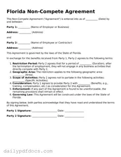Printable  Non-compete Agreement Document for Florida