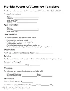 Printable  Power of Attorney Document for Florida