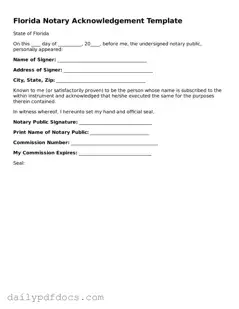 Printable  Notary Acknowledgement Document for Florida