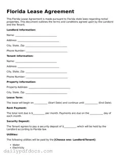 Printable  Lease Agreement Document for Florida