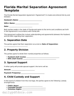 Printable  Marital Separation Agreement Document for Florida
