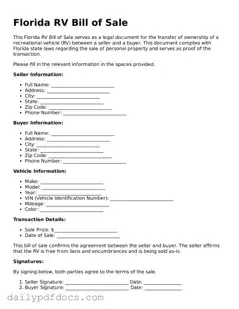 Printable  RV Bill of Sale Document for Florida