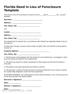 Printable  Deed in Lieu of Foreclosure Document for Florida