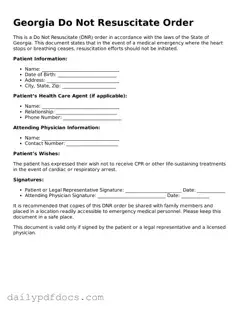 Printable  Do Not Resuscitate Order Document for Georgia