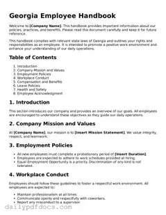 Printable  Employee Handbook Document for Georgia