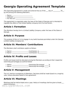 Printable  Operating Agreement Document for Georgia