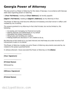 Printable  Power of Attorney Document for Georgia