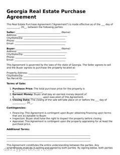 Printable  Real Estate Purchase Agreement Document for Georgia
