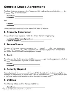 Printable  Lease Agreement Document for Georgia