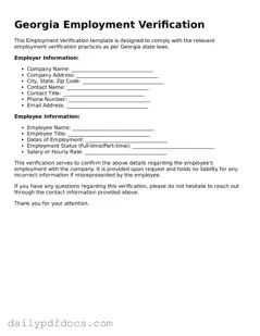 Printable  Employment Verification Document for Georgia