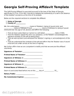 Printable  Self-Proving Affidavit Document for Georgia