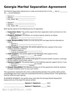 Printable  Marital Separation Agreement Document for Georgia