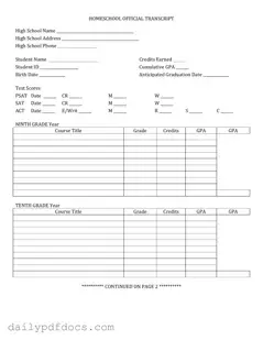 Fill Your High School Transcript Form