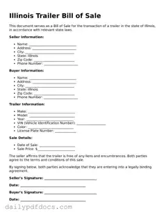 Printable  Trailer Bill of Sale Document for Illinois