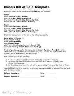 Printable  Bill of Sale Document for Illinois