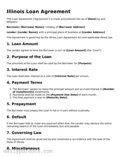 Printable  Loan Agreement Document for Illinois