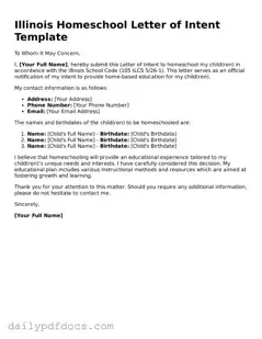 Printable  Homeschool Letter of Intent Document for Illinois