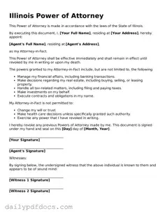 Printable  Power of Attorney Document for Illinois