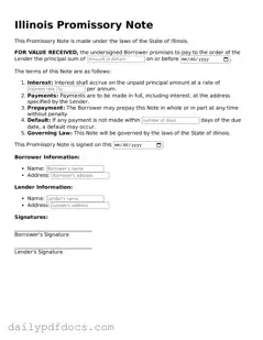 Printable  Promissory Note Document for Illinois