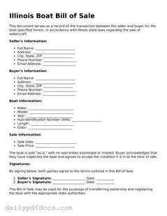 Printable  Boat Bill of Sale Document for Illinois