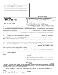 Fill Your Mechanics Lien California Form