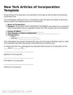 Printable  Articles of Incorporation Document for New York