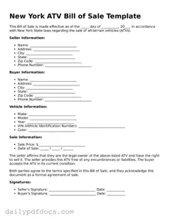 Printable  ATV Bill of Sale Document for New York