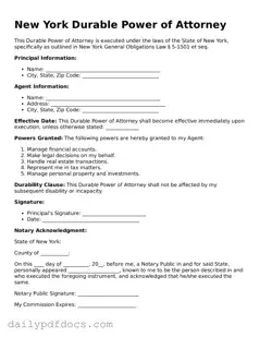 Printable  Durable Power of Attorney Document for New York