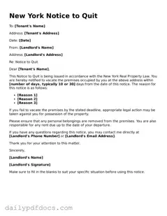 Printable  Notice to Quit Document for New York
