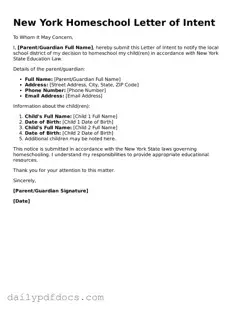 Printable  Homeschool Letter of Intent Document for New York