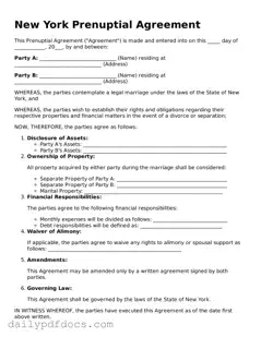 Printable  Prenuptial Agreement Document for New York