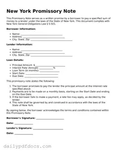 Printable  Promissory Note Document for New York