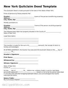 Printable  Quitclaim Deed Document for New York