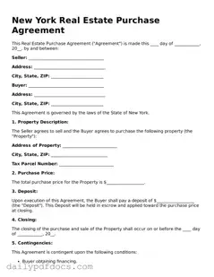 Printable  Real Estate Purchase Agreement Document for New York