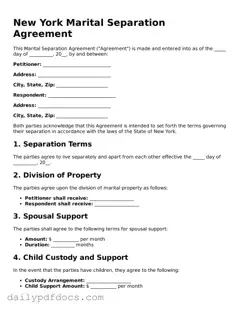 Printable  Marital Separation Agreement Document for New York