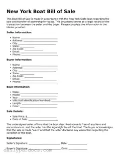 Printable  Boat Bill of Sale Document for New York