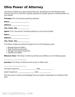 Printable  Power of Attorney Document for Ohio