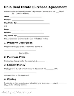Printable  Real Estate Purchase Agreement Document for Ohio