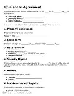 Printable  Lease Agreement Document for Ohio