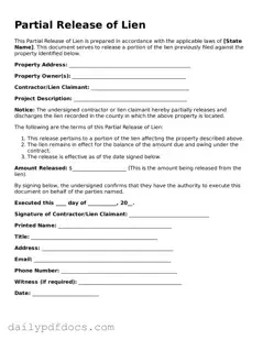 Free Partial Release of Lien Template