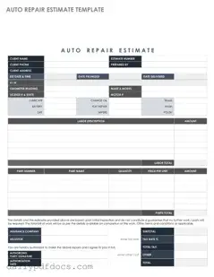 Fill Your Auto Repair Estimate Form