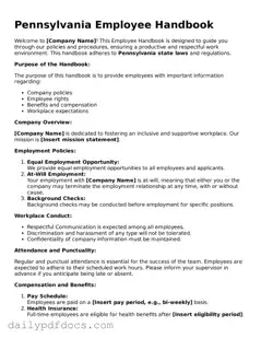 Printable  Employee Handbook Document for Pennsylvania