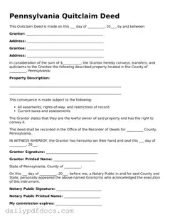 Printable  Quitclaim Deed Document for Pennsylvania