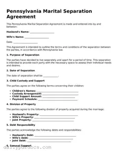 Printable  Marital Separation Agreement Document for Pennsylvania