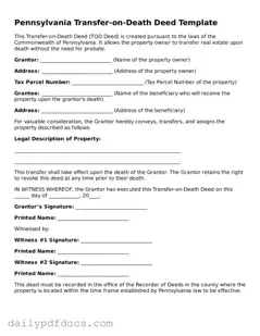 Printable  Transfer-on-Death Deed Document for Pennsylvania