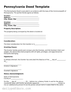Printable  Deed Document for Pennsylvania